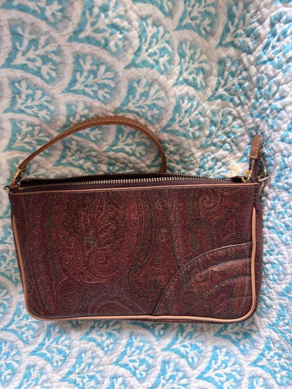 Vintage Etro Milano Paisley Mini Shoulder Bag Brown Coated Canvas Leather Italy - Picture 2 of 7